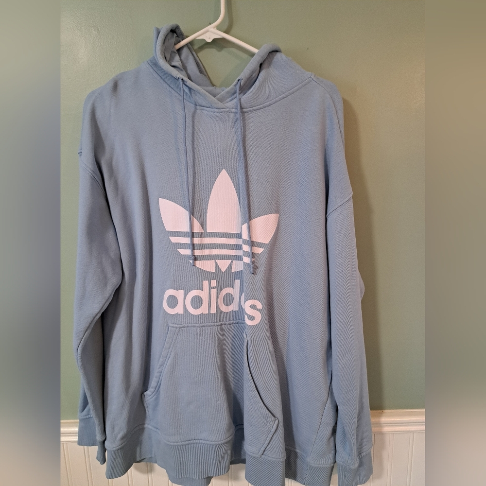 Adidas Light Blue Hoodie with White Logo